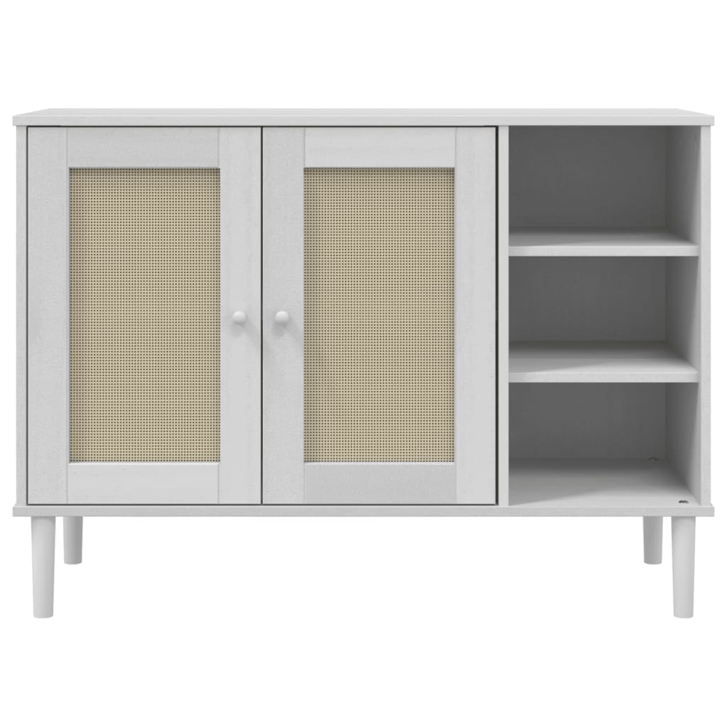 Credenza SENJA Aspetto Rattan Bianco 112x40x80 cm Massello Pino - homemem39