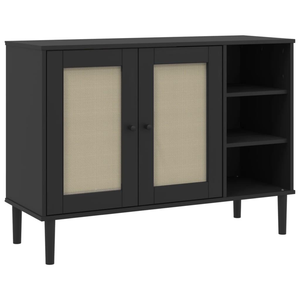 Credenza SENJA Aspetto Rattan Nero 112x40x80 cm Massello Pino | homemem39
