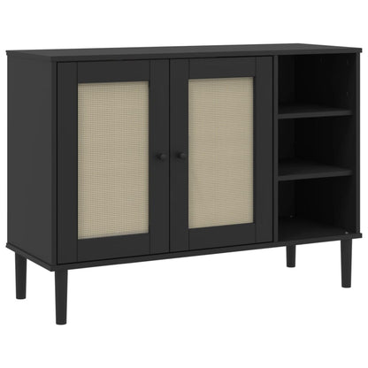 Credenza SENJA Aspetto Rattan Nero 112x40x80 cm Massello Pino | homemem39