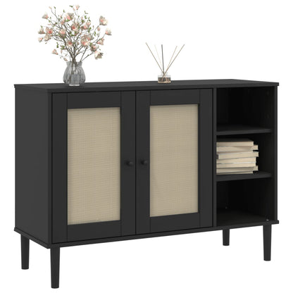 Credenza SENJA Aspetto Rattan Nero 112x40x80 cm Massello Pino | homemem39