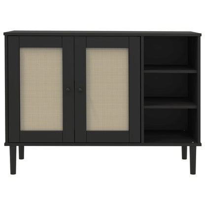 Credenza SENJA Aspetto Rattan Nero 112x40x80 cm Massello Pino | homemem39