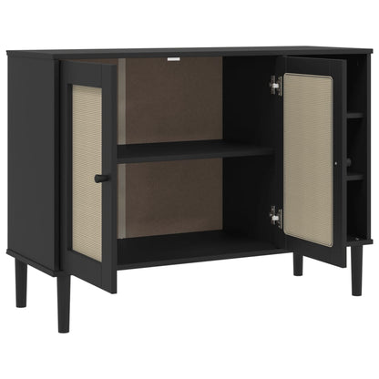 Credenza SENJA Aspetto Rattan Nero 112x40x80 cm Massello Pino | homemem39