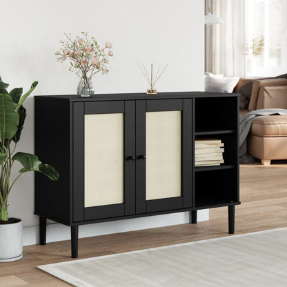 Credenza SENJA Aspetto Rattan Nero 112x40x80 cm Massello Pino | homemem39