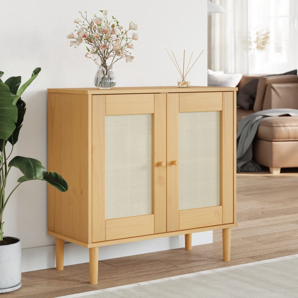 Credenza SENJA Aspetto Rattan Marrone 80x35x80 cm Massello Pino | homemem39