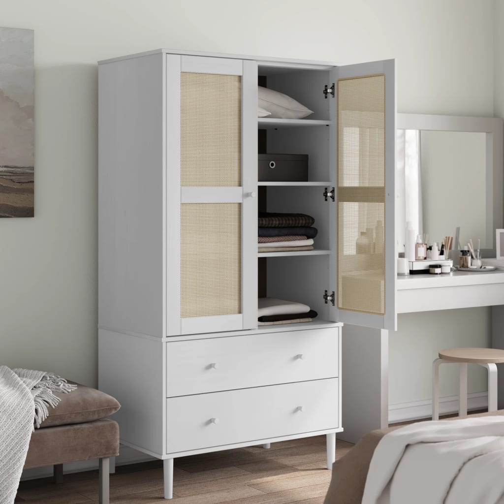 Armadio SENJA Aspetto Rattan Bianco 90x55x175 cm Massello Pino | homemem39