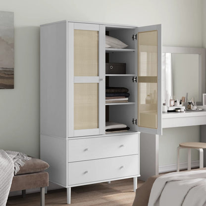 Armadio SENJA Aspetto Rattan Bianco 90x55x175 cm Massello Pino | homemem39