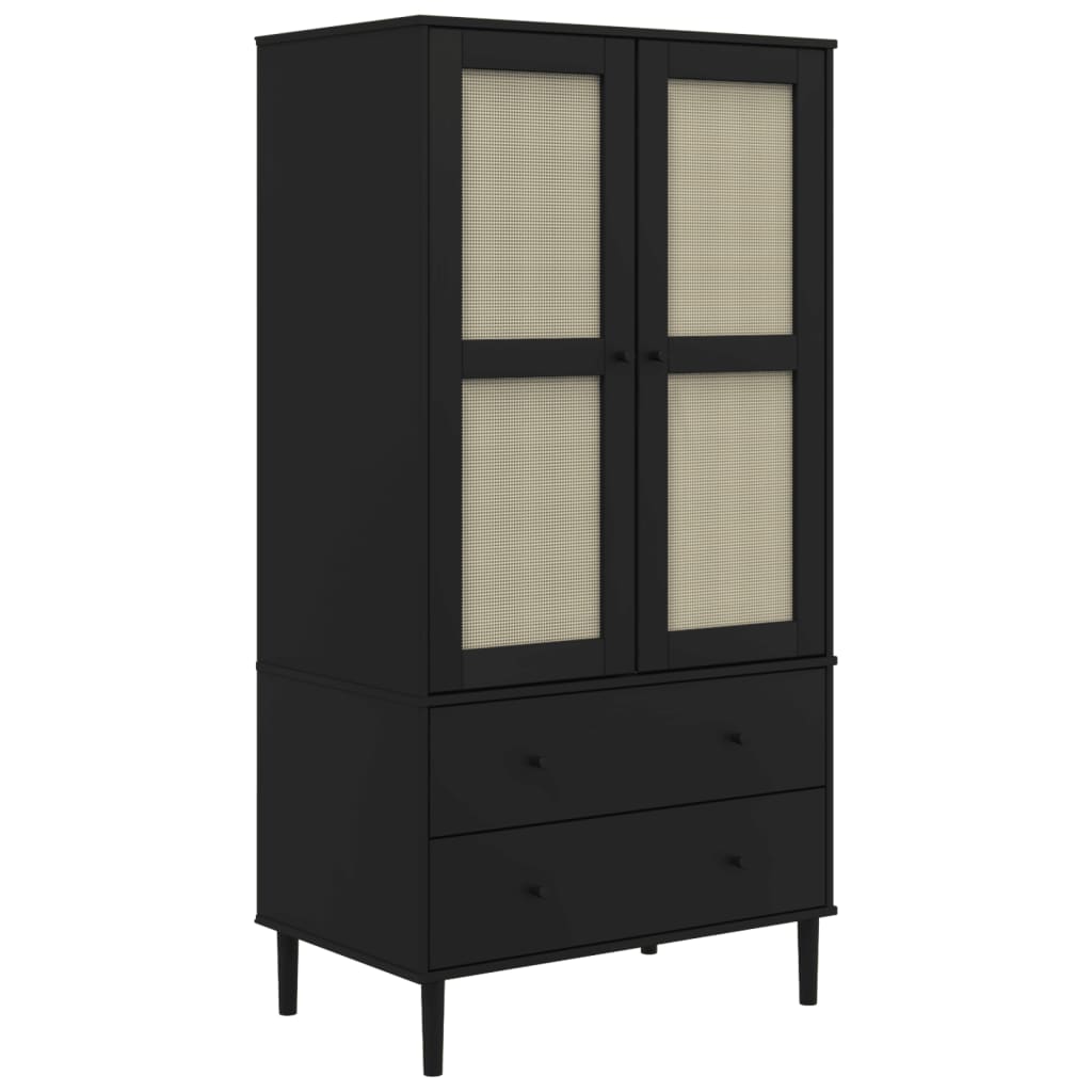 Armadio SENJA Aspetto Rattan Nero 90x55x175 cm Massello Pino | homemem39