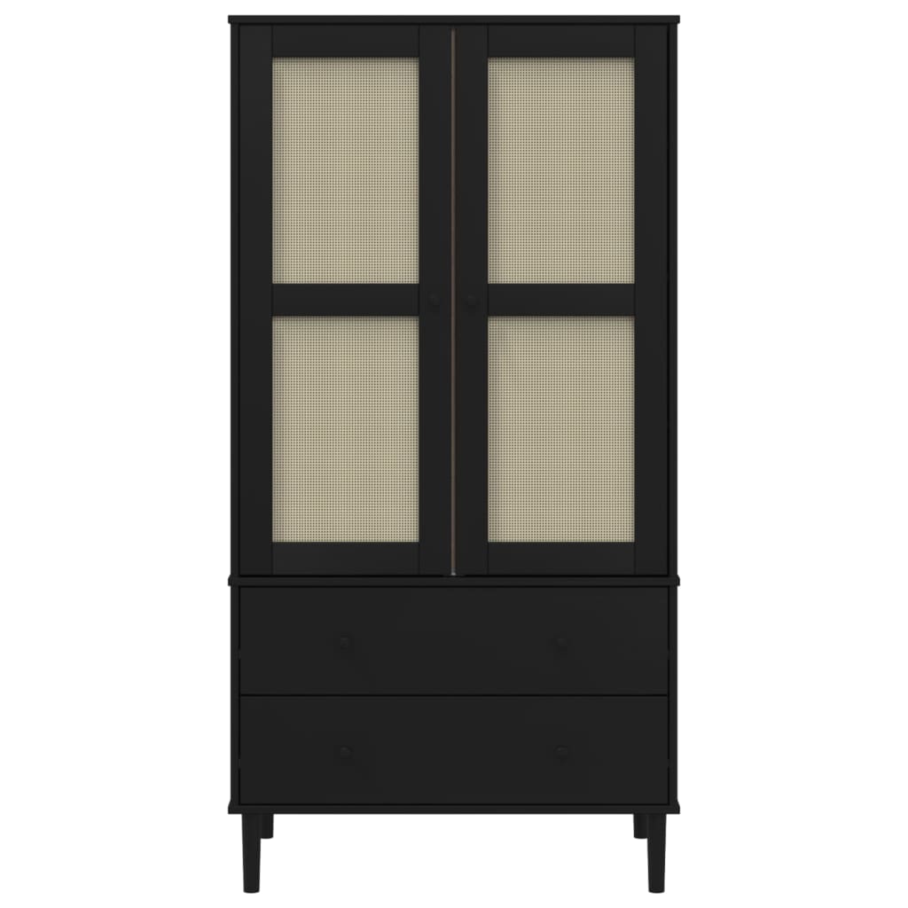 Armadio SENJA Aspetto Rattan Nero 90x55x175 cm Massello Pino | homemem39