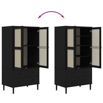 Armadio SENJA Aspetto Rattan Nero 90x55x175 cm Massello Pino | homemem39