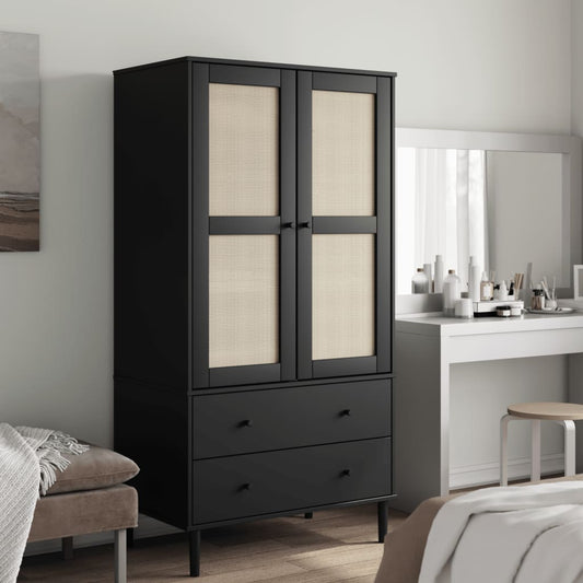 Armadio SENJA Aspetto Rattan Nero 90x55x175 cm Massello Pino | homemem39