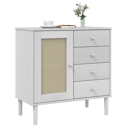 Credenza SENJA Aspetto Rattan Bianco 80x40x80 cm Massello Pino - homemem39
