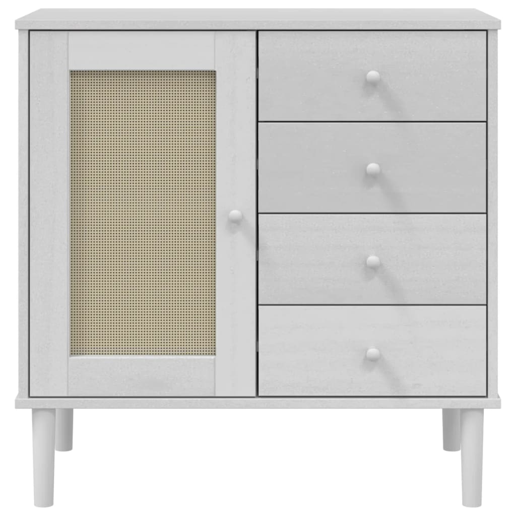 Credenza SENJA Aspetto Rattan Bianco 80x40x80 cm Massello Pino - homemem39