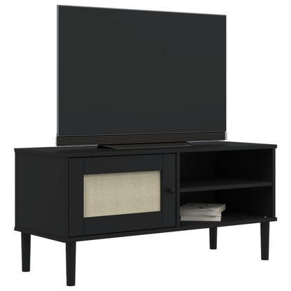 Mobile TV SENJA Aspetto Rattan Nero 106x40x49 cm Massello Pino - homemem39
