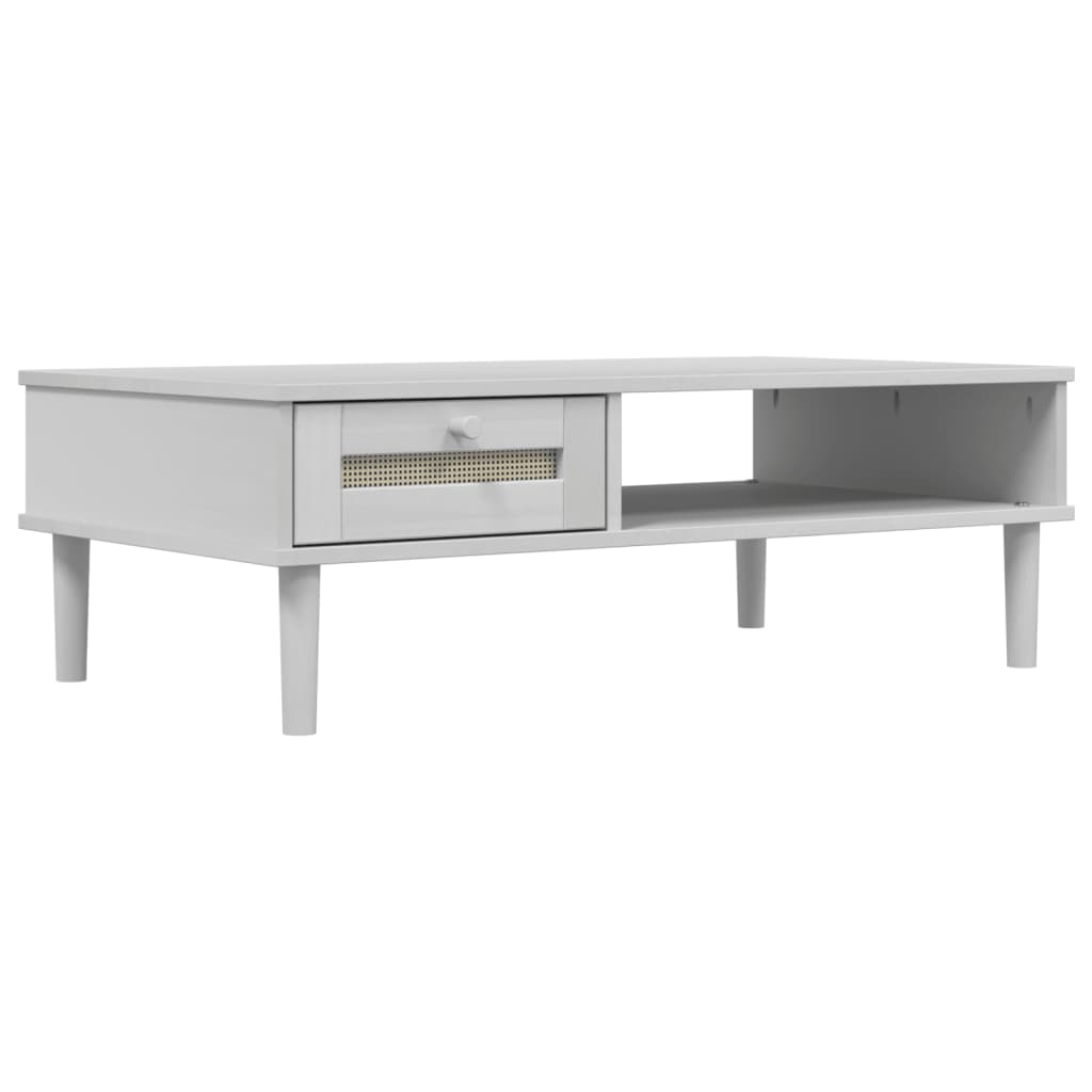 Tavolino SENJA Aspetto Rattan Bianco 100x55x33cm Legno Massello | homemem39