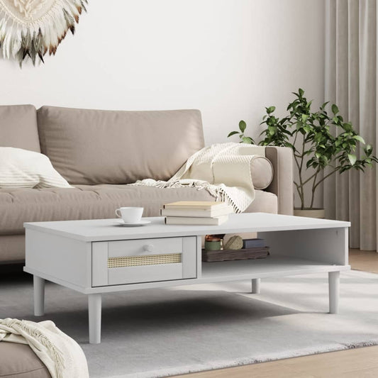 Tavolino SENJA Aspetto Rattan Bianco 100x55x33cm Legno Massello | homemem39
