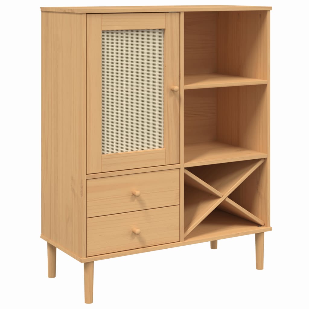 Credenza SENJA Aspetto Rattan 90x40x112cm Massello Pino