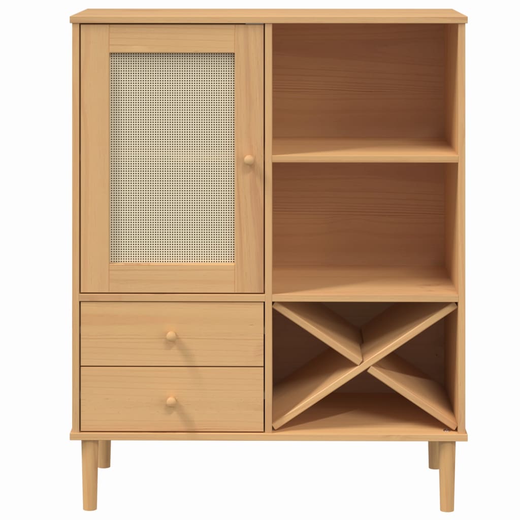 Credenza SENJA Aspetto Rattan 90x40x112cm Massello Pino