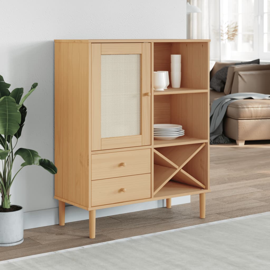 Credenza SENJA Aspetto Rattan 90x40x112cm Massello Pino