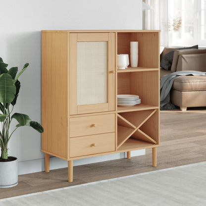 Credenza SENJA Aspetto Rattan 90x40x112cm Massello Pino