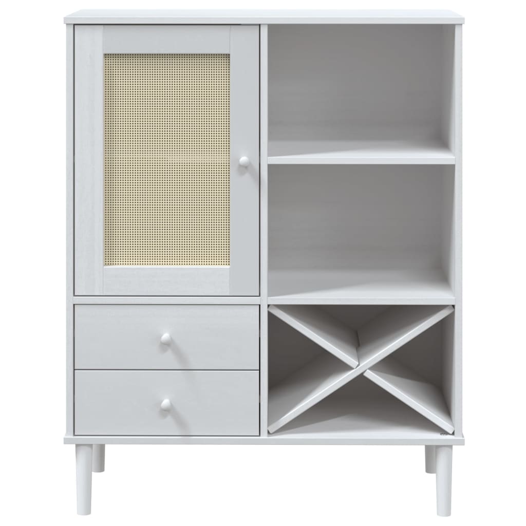 Credenza SENJA Aspetto Rattan Bianco 90x40x112cm Massello Pino - homemem39