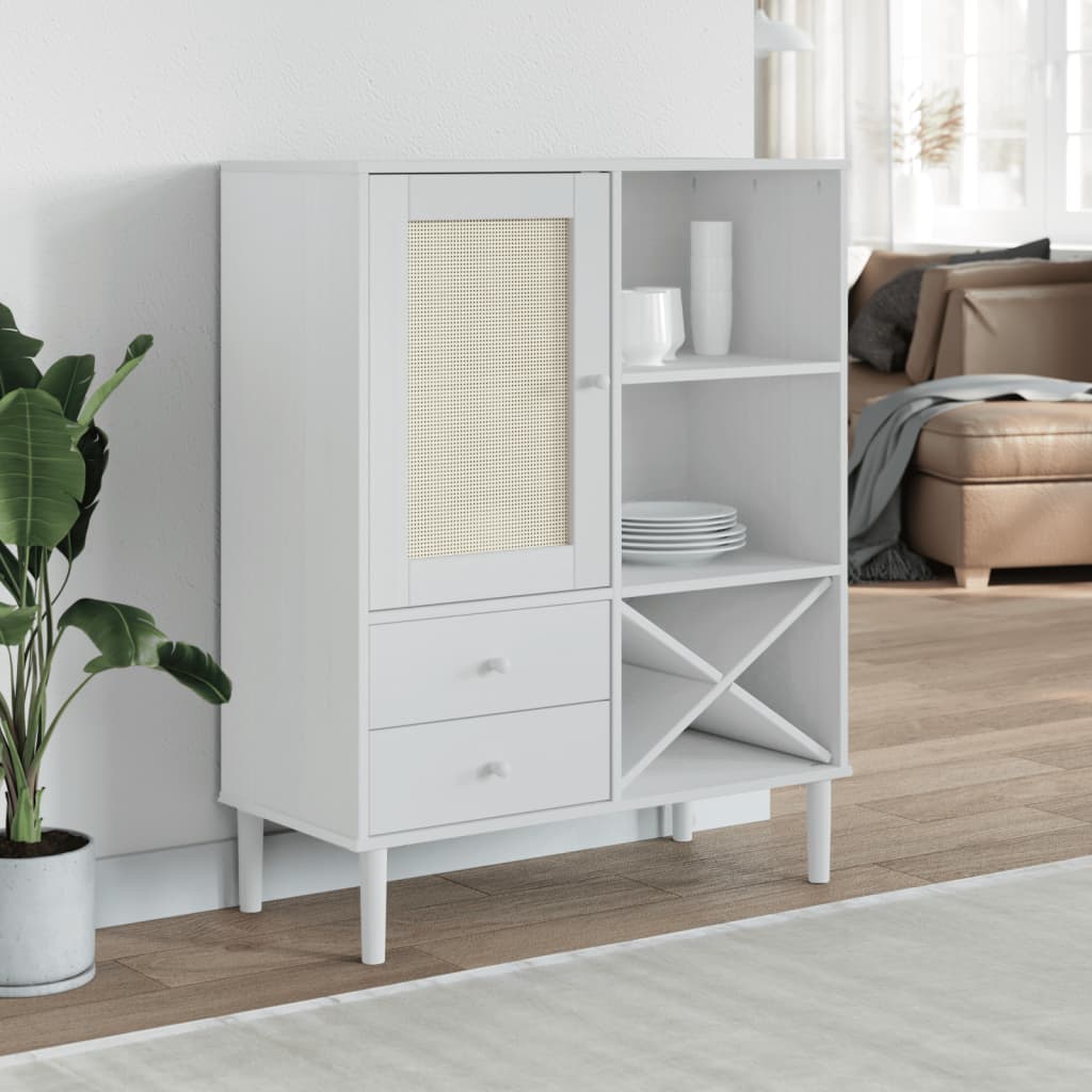 Credenza SENJA Aspetto Rattan 90x40x112cm Massello Pino