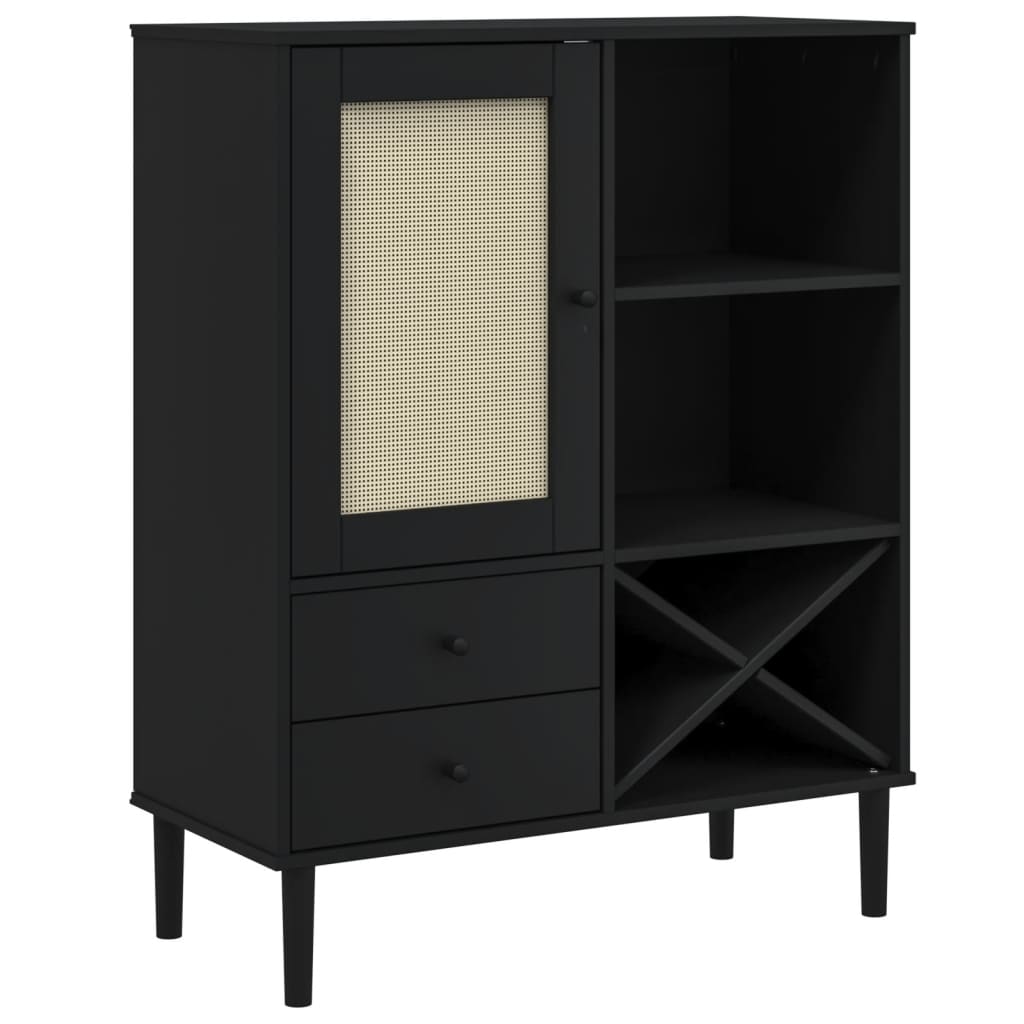 Credenza SENJA Aspetto Rattan 90x40x112cm Massello Pino