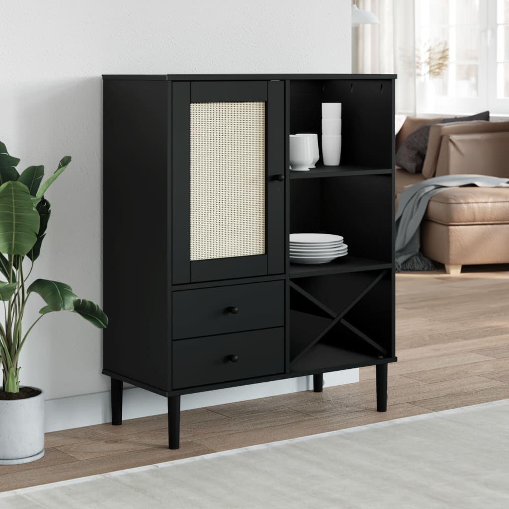Credenza SENJA Aspetto Rattan 90x40x112cm Massello Pino