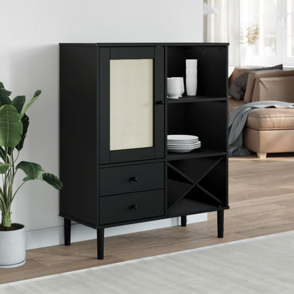 Credenza SENJA Aspetto Rattan 90x40x112cm Massello Pino