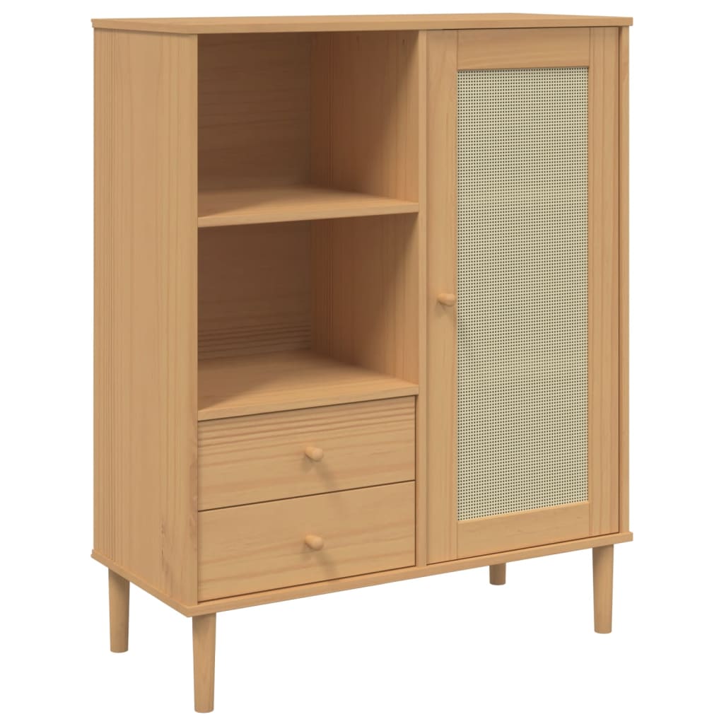 Credenza SENJA Aspetto Rattan 90x40x112cm Massello Pino
