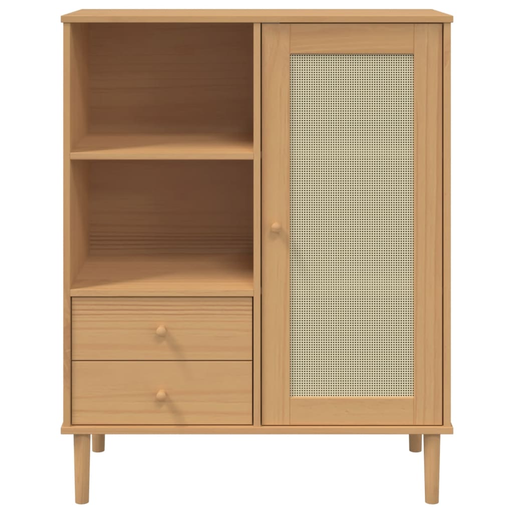Credenza SENJA Aspetto Rattan 90x40x112cm Massello Pino