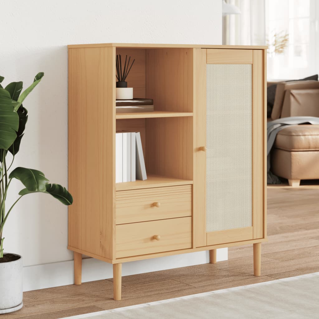 Credenza SENJA Aspetto Rattan 90x40x112cm Massello Pino