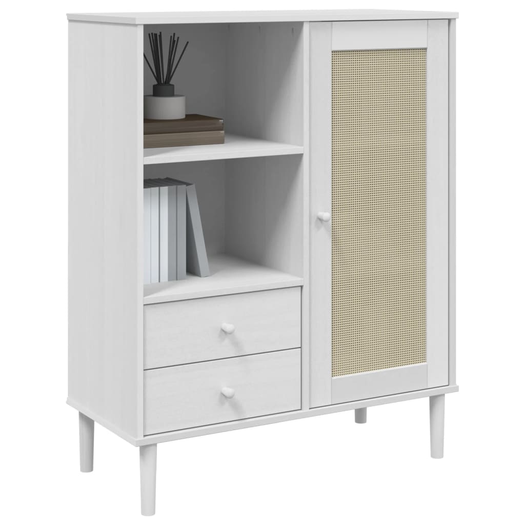 Credenza SENJA Aspetto Rattan 90x40x112cm Massello Pino
