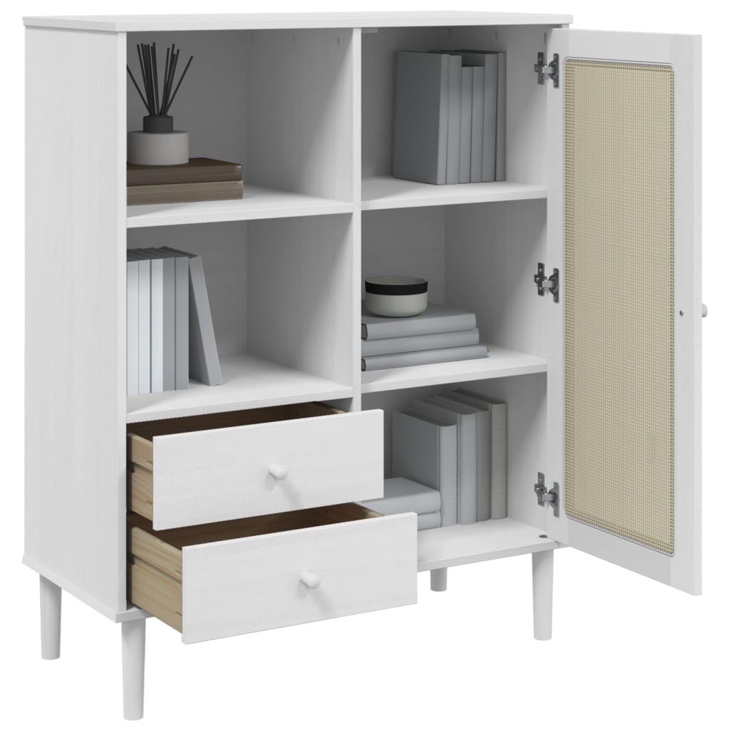 Credenza SENJA Aspetto Rattan 90x40x112cm Massello Pino