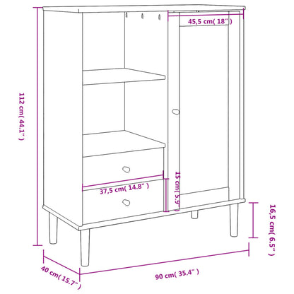 Credenza SENJA Aspetto Rattan 90x40x112cm Massello Pino