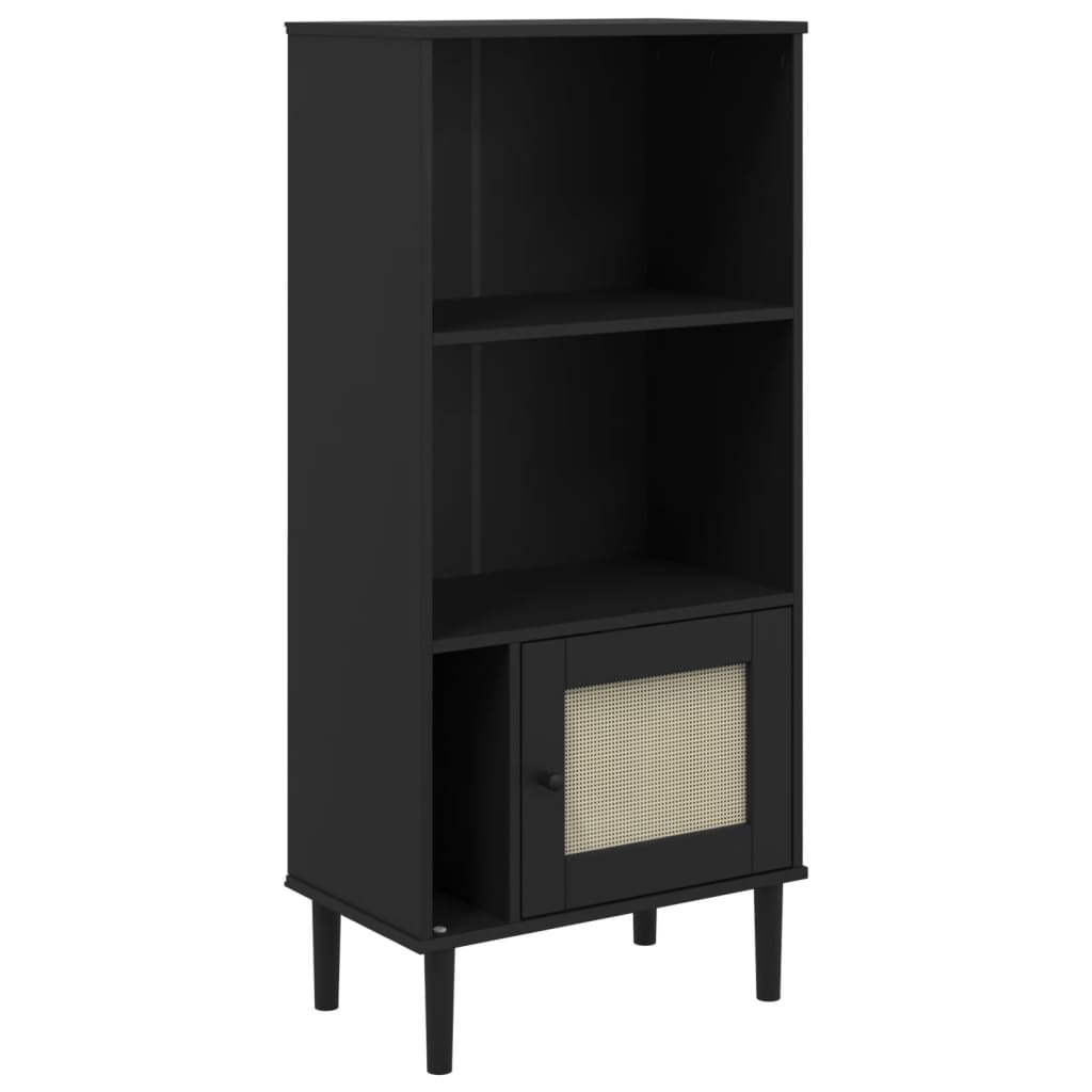 Credenza SENJA Aspetto Rattan Nera 60x35x130 cm Legno Pino | homemem39