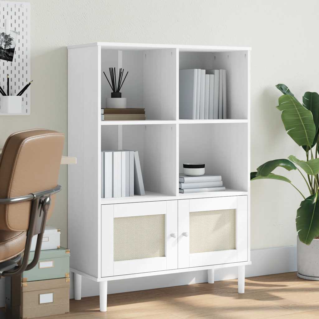 Credenza SENJA Aspetto Rattan Bianco 90x35x130 cm Massello Pino | homemem39