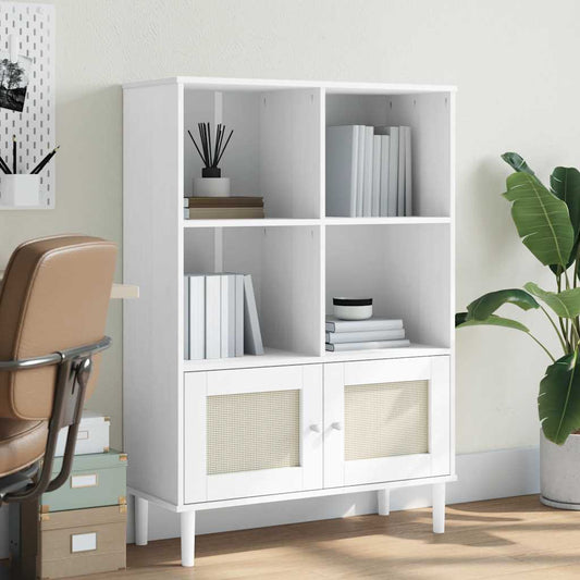Credenza SENJA Aspetto Rattan Bianco 90x35x130 cm Massello Pino | homemem39