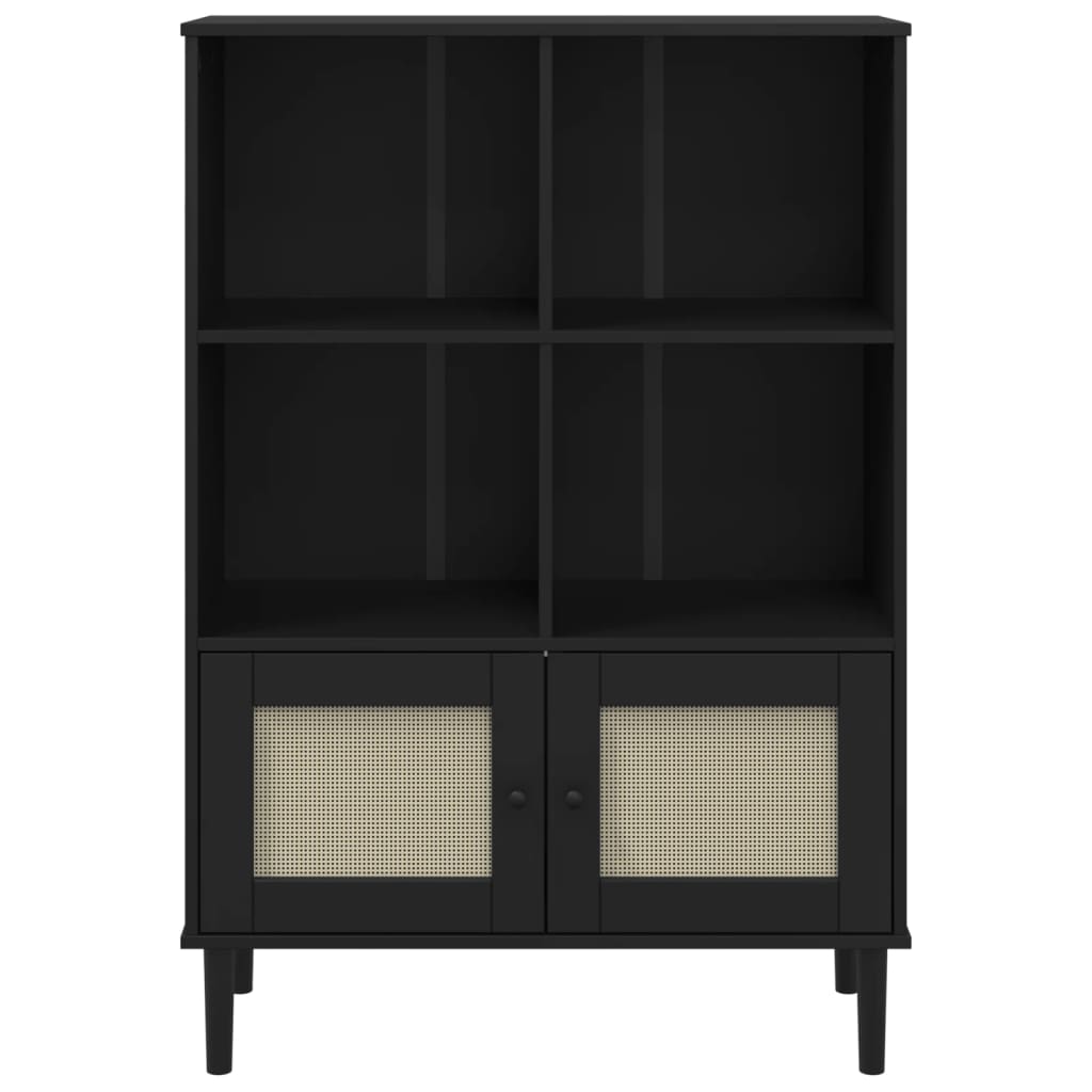 Credenza SENJA Aspetto Rattan Nero 90x35x130 cm Legno Pino
