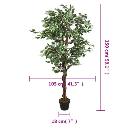 Albero di Ficus Artificiale 756 Foglie 150 cm Verde