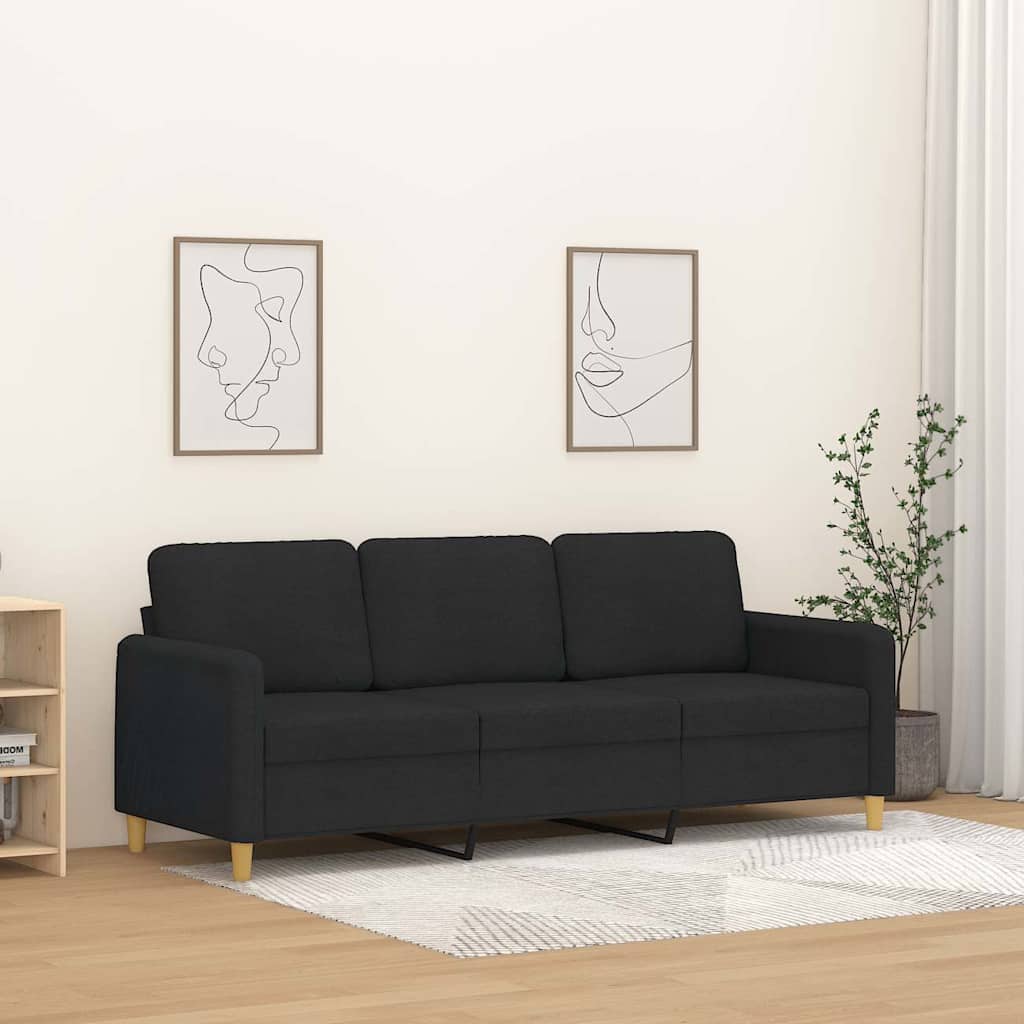 Divano a 3 Posti Nero 180 cm in Tessuto | homemem39