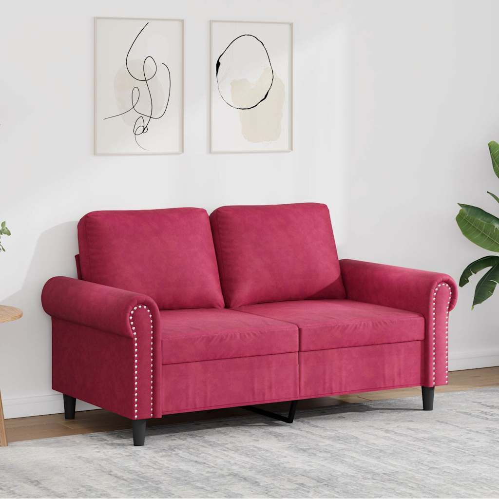 Divano a 2 Posti Rosso Vino 120 cm in Velluto | homemem39