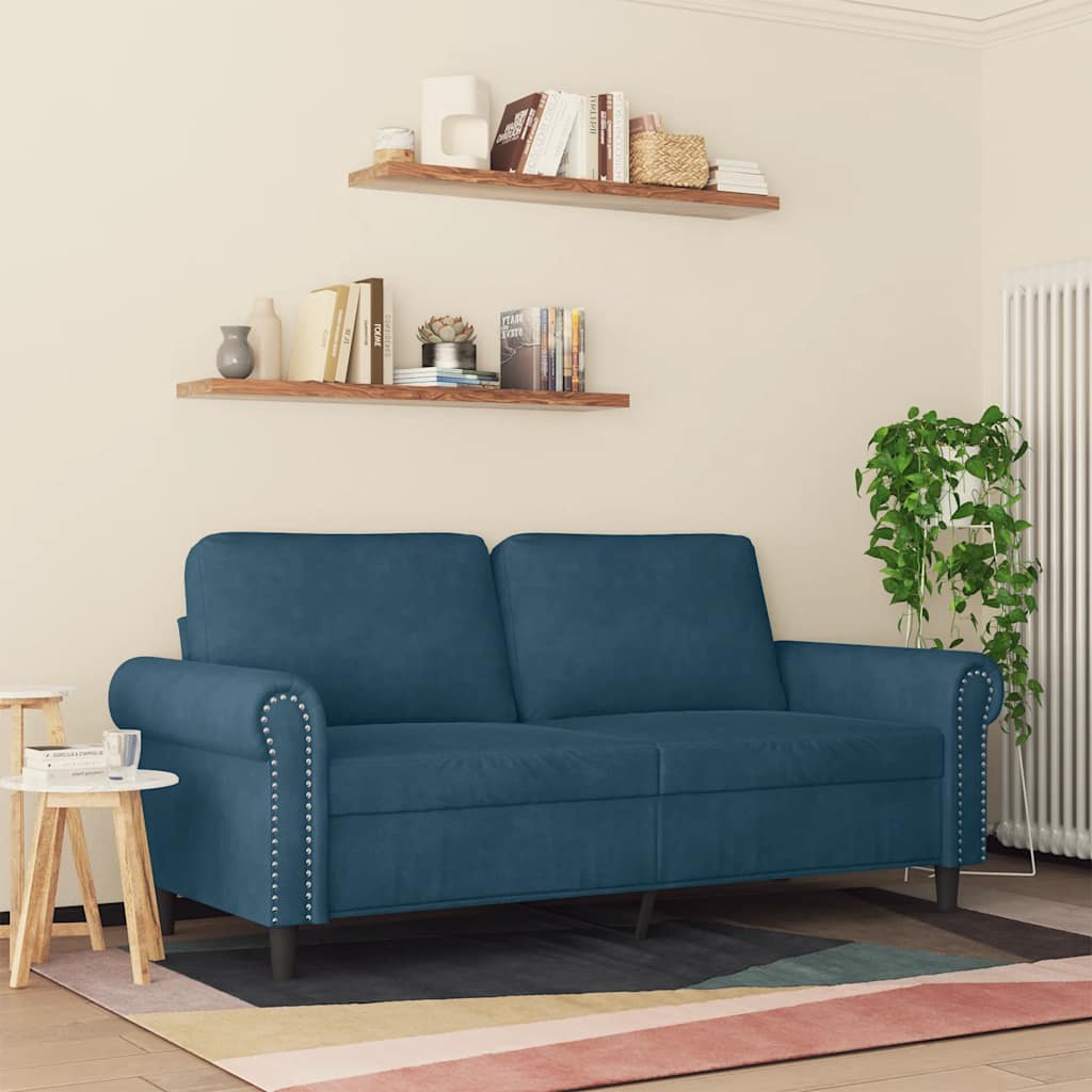 Divano a 2 Posti Blu 140 cm in Velluto | homemem39