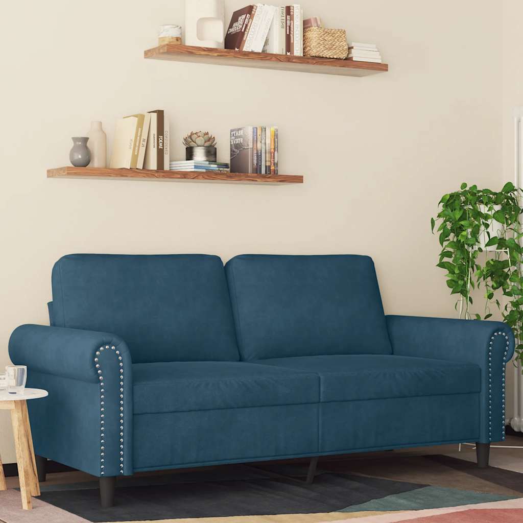Divano a 2 Posti Blu 140 cm in Velluto | homemem39
