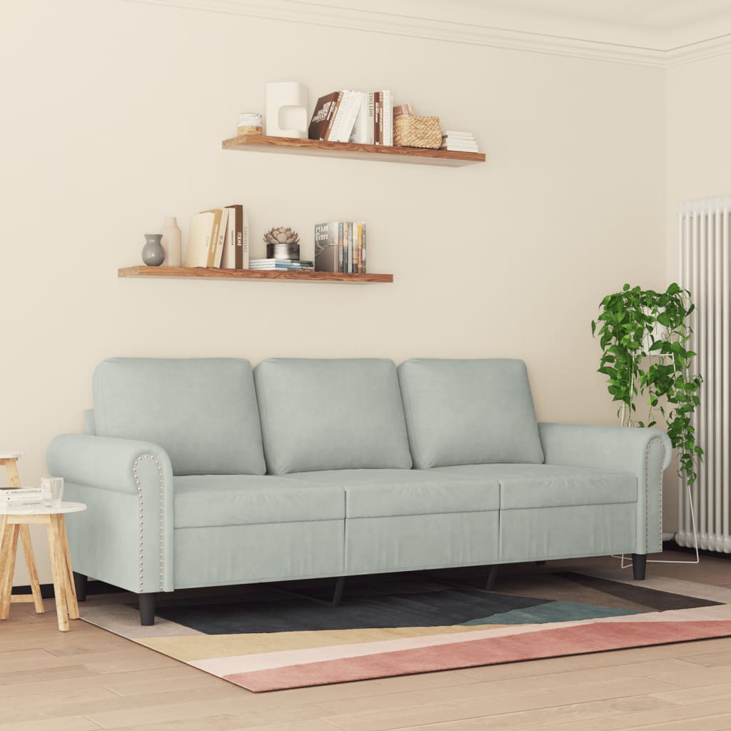 Divano a 3 Posti Grigio Chiaro 180 cm in Velluto - homemem39