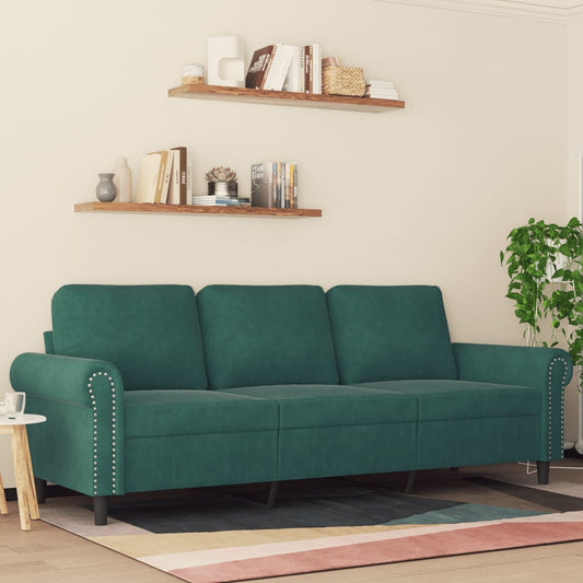 Divano a 3 Posti Verde Scuro 180 cm in Velluto - homemem39