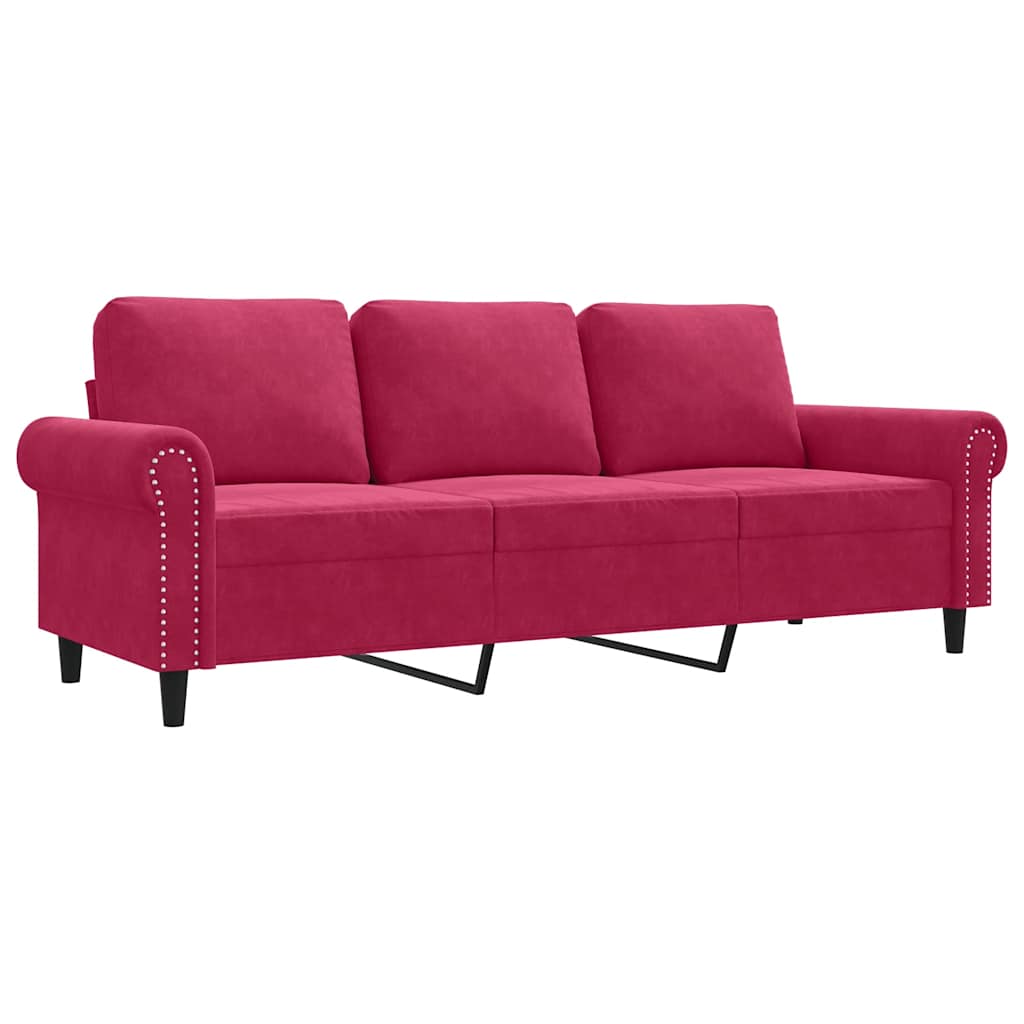 Divano a 3 Posti Rosso Vino 180 cm in Velluto | homemem39