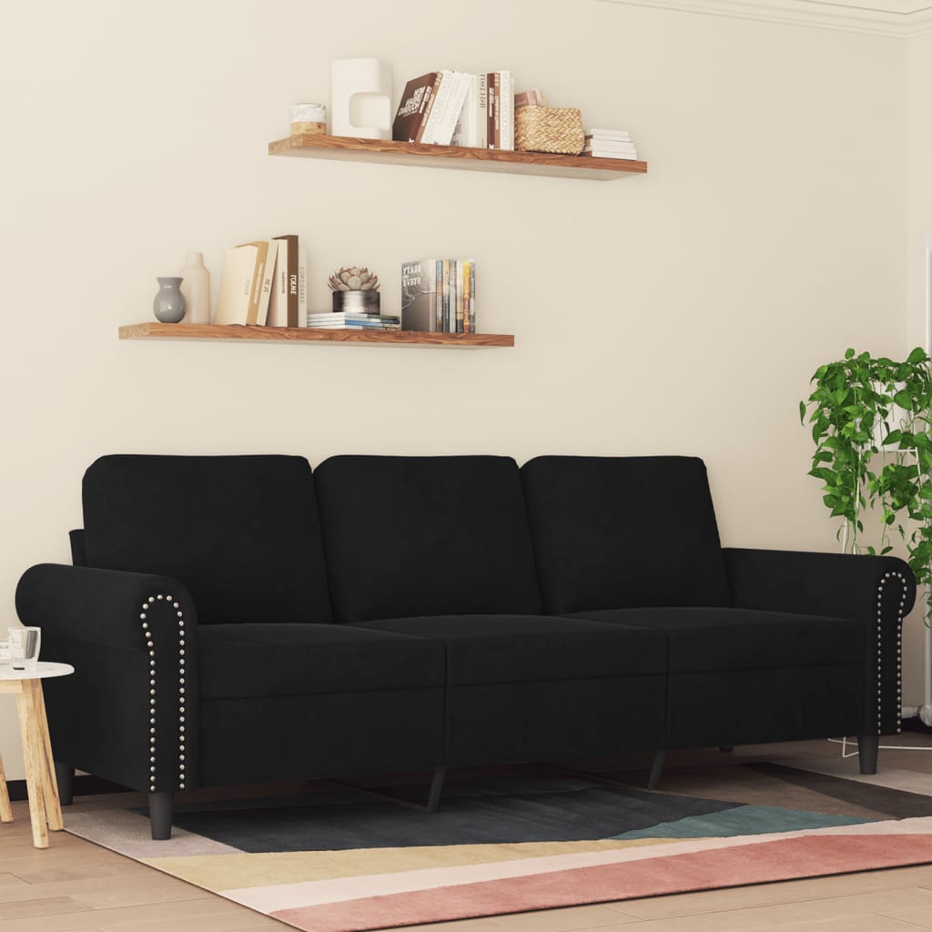 Divano a 3 Posti Nero 180 cm in Velluto - homemem39