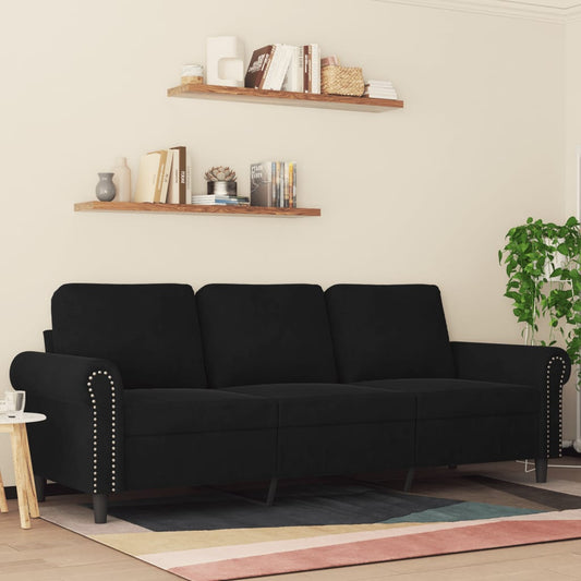 Divano a 3 Posti Nero 180 cm in Velluto - homemem39