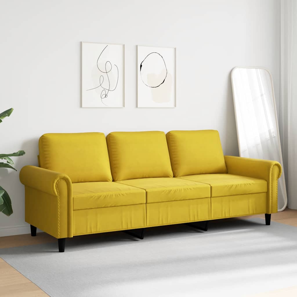 Divano a 3 Posti Giallo 180 cm in Velluto | homemem39