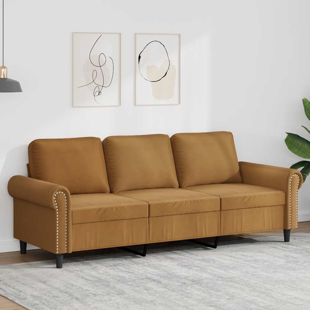 Divano a 3 Posti Marrone 180 cm in Velluto | homemem39